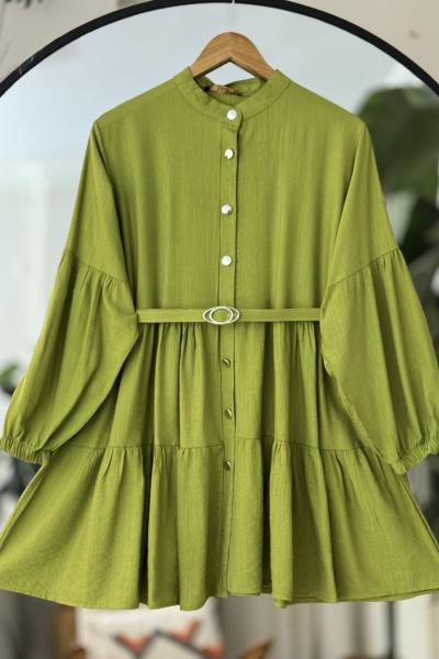 Kemer Tokalı Katkat Kiloş Salaş Tunik Yağyeşili TCN4097