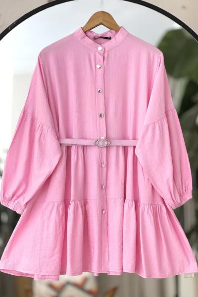Kemer Tokalı Katkat Kiloş Salaş Tunik Pembe TCN4097