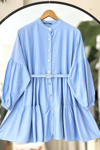 Kemer Tokalı Katkat Kiloş Salaş Tunik Mavi TCN4097