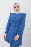 Kemerli  Ön düğmeli Ayrobin Takım indigoUMS869