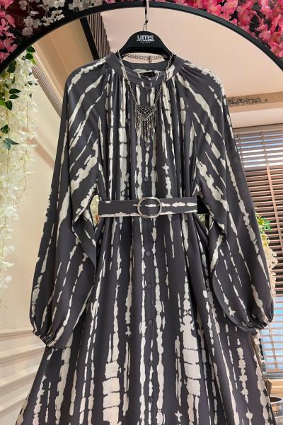 Kemerli boydan düğmeli yağmur elbise Antrasit UMS50257