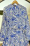 Kemerli Boydan Düğmeli Zebra Elbise Mavi UMS50150