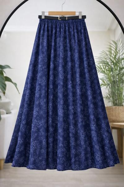 Kemerli çiçek işlemeli astarlı Tül etek İndigo BK9543