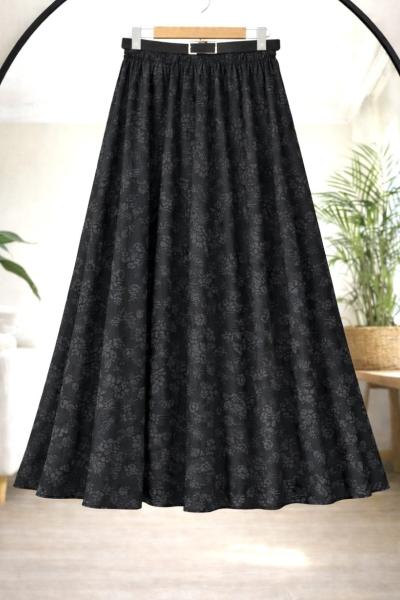 Kemerli çiçek işlemeli astarlı Tül etek Siyah BK9543
