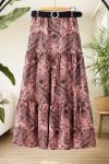 Kemerli dikiş Detaylı desenli Etek Pembe TB8088