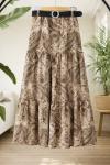 Kemerli dikiş Detaylı desenli Etek Bej  TB8088