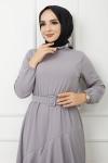 Kemerli fıfırlı Elbise Griy HBS1199