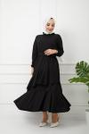 Kemerli fıfırlı Elbise Siyah HBS1199