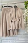 Kemerli fermuarlı etekli Takım Bej UMS50315