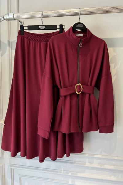 Kemerli fermuarlı etekli Takım Bordo UMS50315