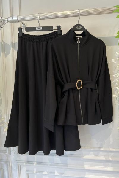 Kemerli fermuarlı etekli Takım Siyah UMS50315