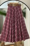 kemerli fermuarlı ekose Kiloş Etek Bordo BK9532
