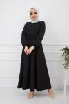 Kemerli Kiloş  Elbise Siyah HNS909