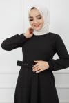 Kemerli Kiloş  Elbise Siyah HNS909