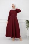 Kemerli Kiloş  Elbise Bordo HNS909