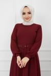 Kemerli Kiloş  Elbise Bordo HNS909