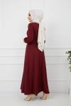Kemerli Kiloş  Elbise Bordo HNS909