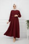 Kemerli Kiloş  Elbise Bordo HNS909
