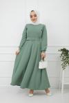 Kemerli Kiloş  Elbise Yeşil  HNS909