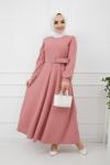 Kemerli Kiloş Elbise  Pudra HNS909