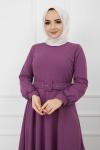 Kemerli Kiloş Elbise  Mürdüm   HNS909
