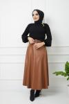 Kemerli Kiloş Deri Etek Tarçın HBS1252