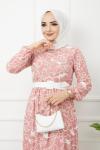 Kemerli Pegasus kumaş Elbise Pembe  HBS1147