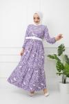 Kemerli Pegasus kumaş Elbise Lila  HBS1147