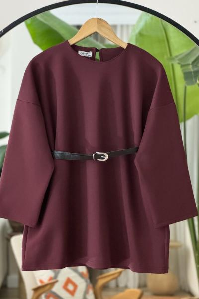 Kemerli salaş scuba tunik Bordo BK9524