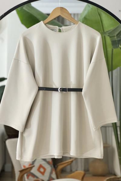 Kemerli salaş scuba tunik Bej BK9524