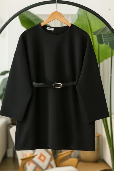 Kemerli salaş scuba tunik Siyah BK9524