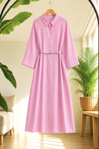 Kemerli tam boy Tunik Kap pembe  BK9579