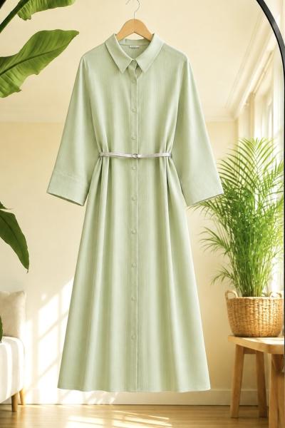 Kemerli tam boy Tunik Kap Yeşil  BK9579