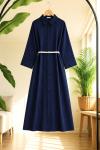 Kemerli tam boy Tunik Kap Lacivert  BK9579