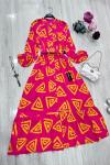 Kemetli düğmeli  üçgendesen viskon elbise fuşya UMS5070