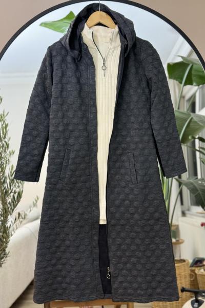 Kendinden desenli  uzun Kap antrasit UMS50229