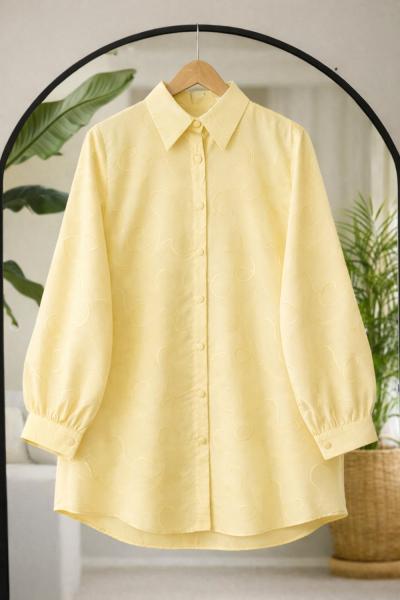 Kendinden desenli Jakarlı Tunik Sarı BK9563