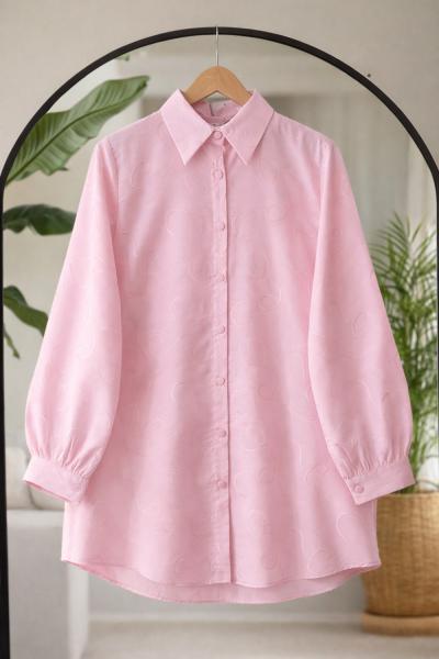 Kendinden desenli Jakarlı Tunik Pembe BK9563