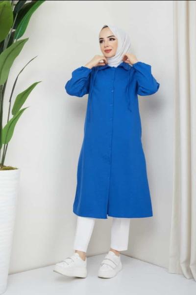 Keten düğmeli kap Saks SLT3093