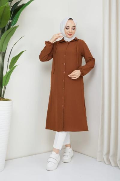 Keten düğmeli kap Kahve    SLT3093