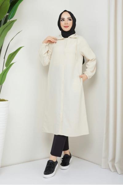 Keten düğmeli kap Bej   SLT3093