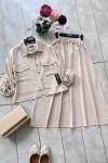Keten Etek gömlek Takım Bej  UMS5034