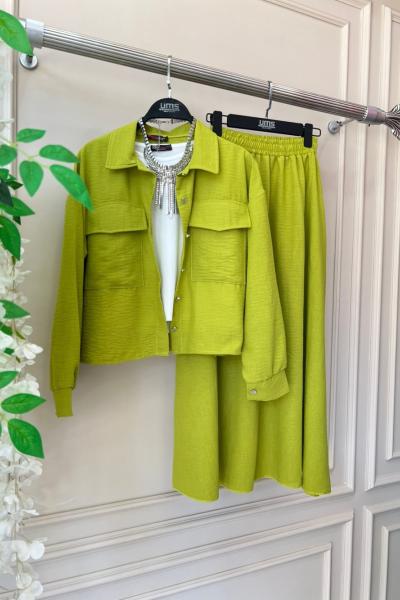 Keten Etek gömlek Takım YAĞYEŞİL  UMS5034