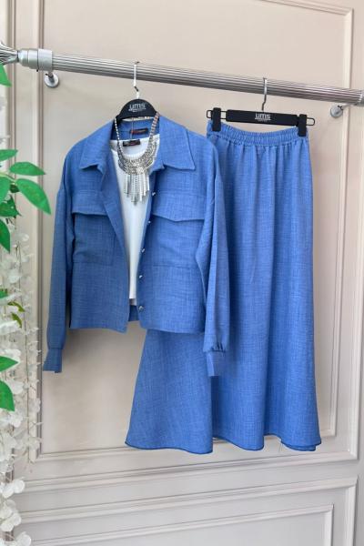 Keten Etek gömlek Takım İNDİGO UMS5034