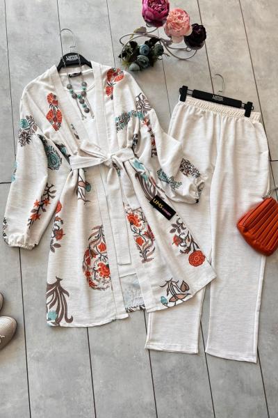 Keten kimono Takım  kahve UMS5046