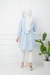 Keten Kumaş Çiçek Desen Tunik mavi  PNK1133