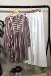 Keten Tunik Ayrobin kumaş pantolon Bordo Pkl658