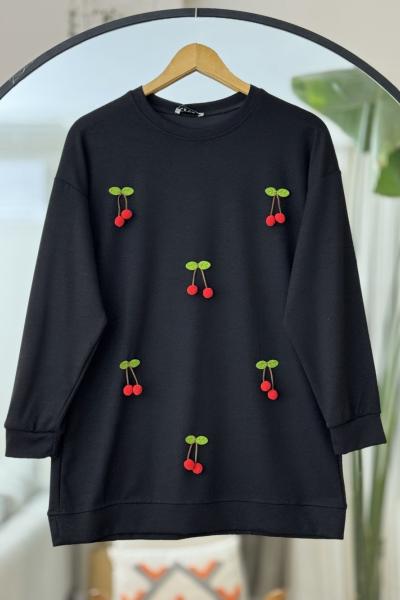 Kiraz Detaylı Oysh Tunik Siyah NV4530