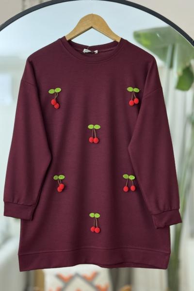 Kiraz Detaylı Oysh Tunik Bordo  NV4530