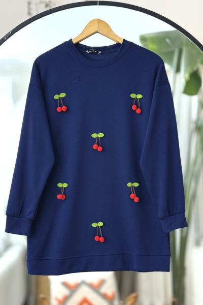 Kiraz Detaylı Oysh Tunik Lacivert  NV4530